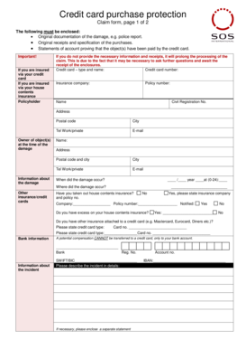 Credit Card Purchase Protection Claim Form
