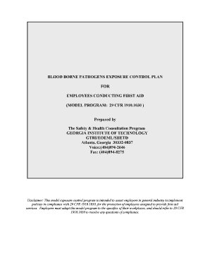 Bloodborne Pathogens Exposure Control Plan