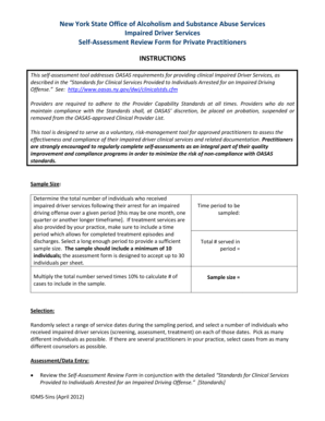 New York Impaired Driver Services Self-Assessment Form