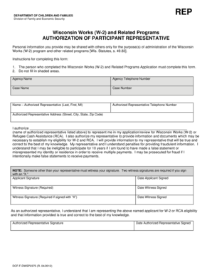 Wisconsin Works W-2 Authorization Form