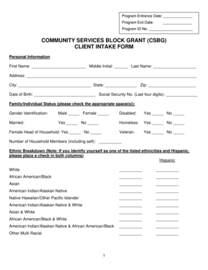 Community Services Block Grant Client Intake Form