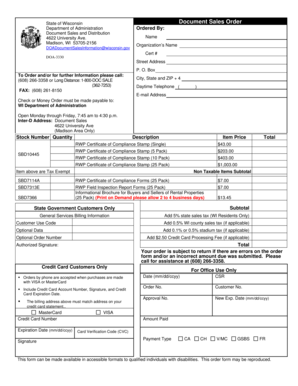 Wisconsin Sales Order Form