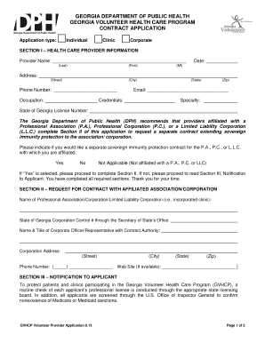 Georgia Volunteer Health Care Program Contract Application