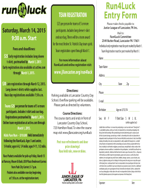 Run4Luck TEAM REGISTRATION Entry Form - Junior - jllancaster