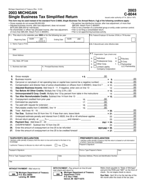 Michigan Single Business Tax Simplified Return