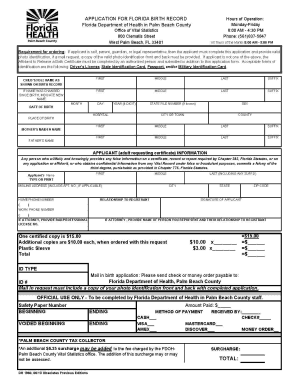 Florida Birth Record Application