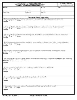 FEMA Form 90-120 Special Consideration Questions