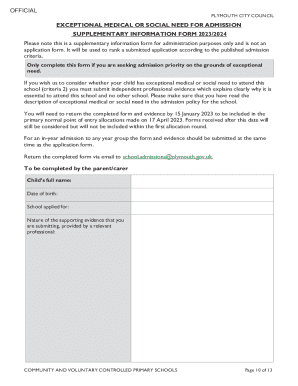 Fillable Online Supplementary information form - Exceptional medical or ...