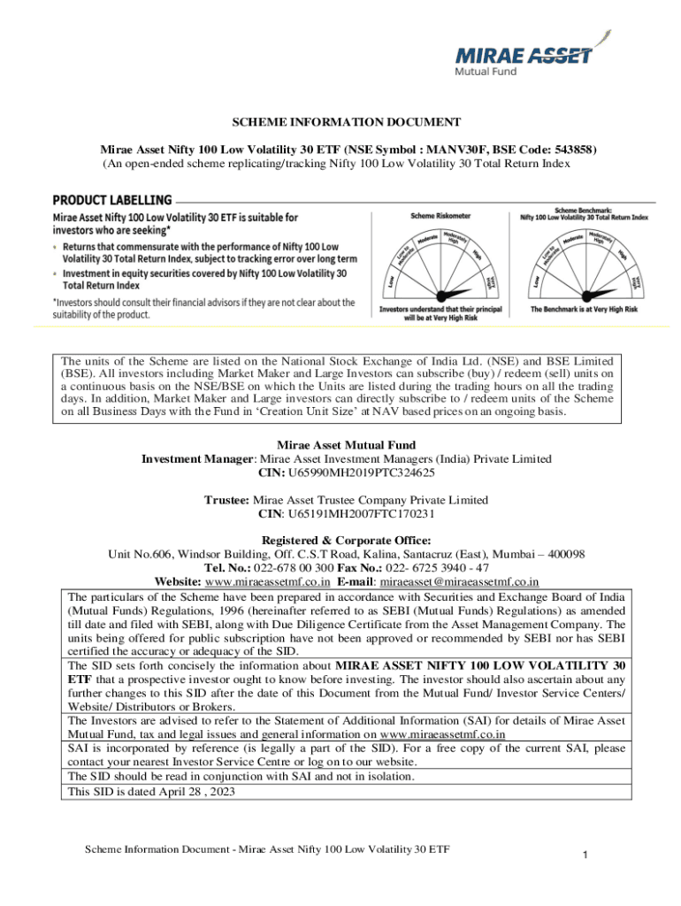 Fillable Online BSE Listing of Units of Mirae Asset Nifty 100 Low