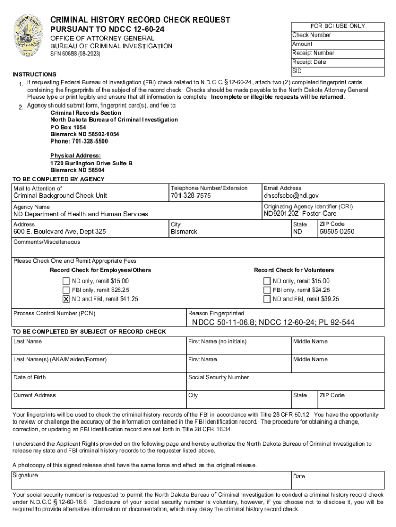 Fillable Online criminal history record check request bureau Fax
