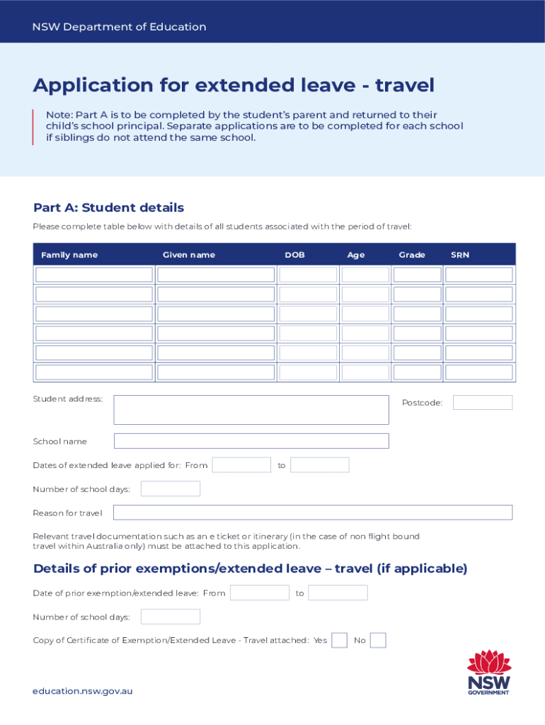 2022-2025 Form AU NSW Application for Extended Leave - Travel Fill 