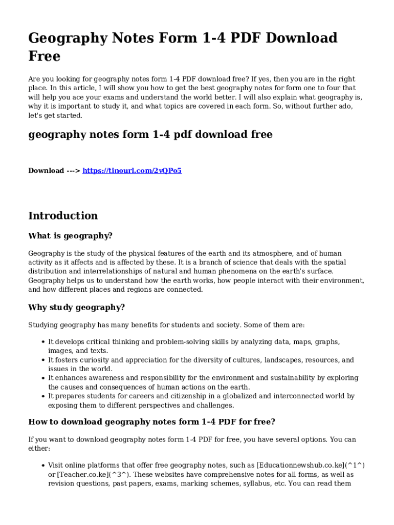 Fillable Online Get Free Geography Notes Form 1-4 in PDF Fax Email ...