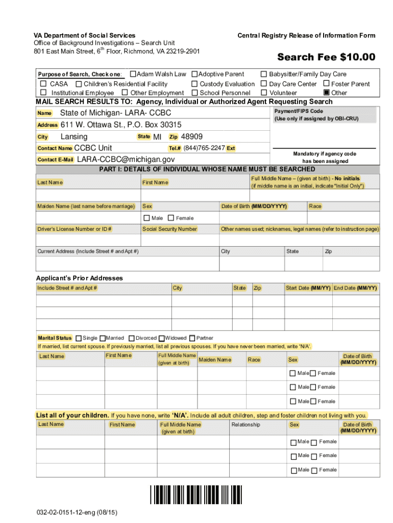 Fillable Online Virginia Registry Check Form (PDF) Fax Email Print