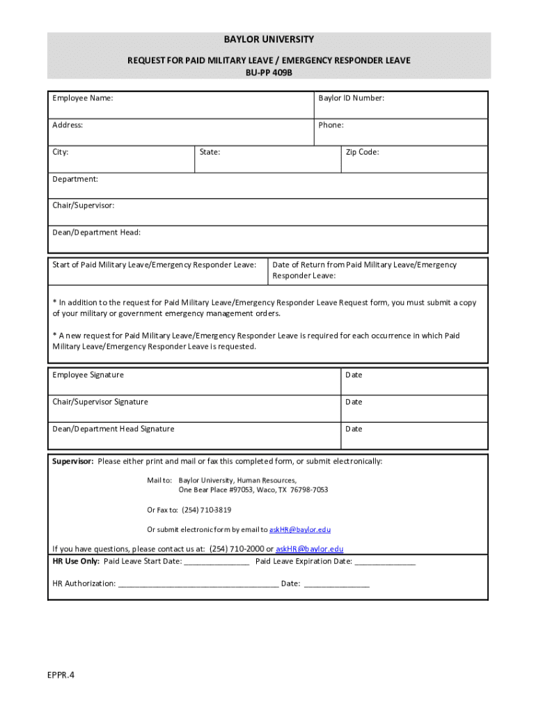 Fillable Online Request for Paid Military Leave/Emergency Responder Leave Fax Email Print