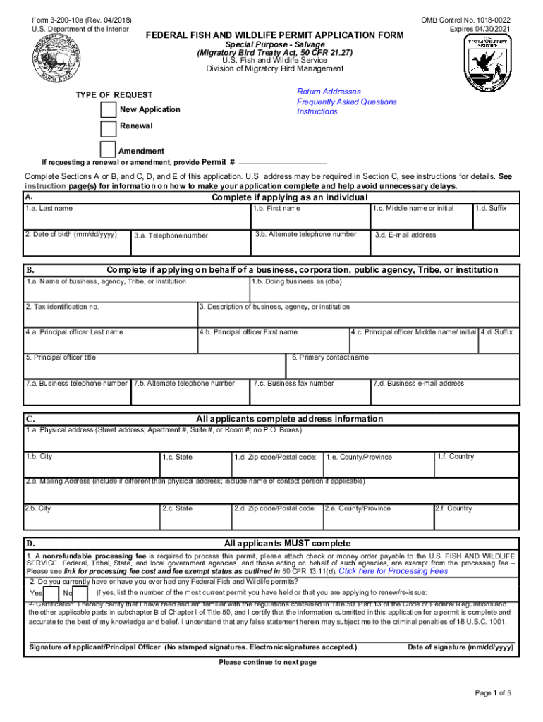 Fillable Online Federal Fish and Wildlife Permit Application Form ...