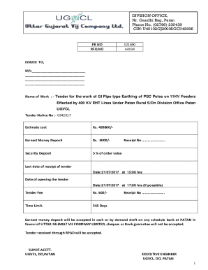 Name of Work : - Tender for the work of GI Pipe type Earthing of PSC Poles on 11KV Feeders