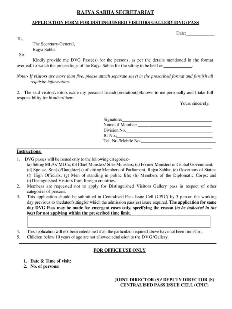 Fillable Online application form for distinguished visitors gallery(dvg ...