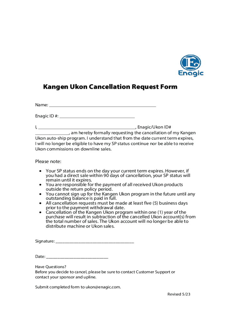 Ukon cancellation form: Fill out & sign online Preview on Page 1