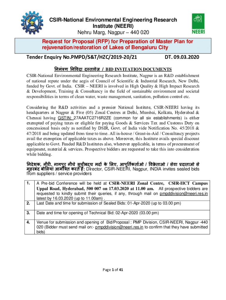 Fillable Online Request for Proposal (RFP) for Preparation of Master ...