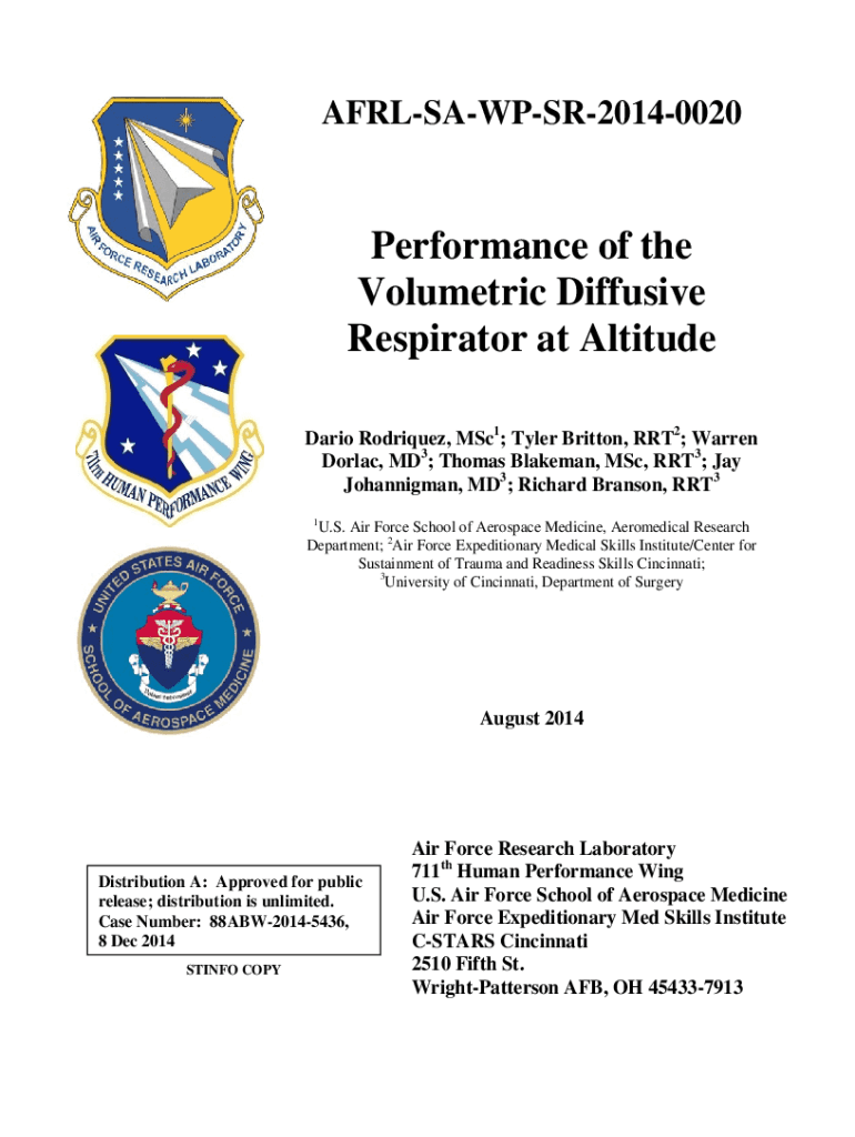 Fillable Online Performance of the Volumetric Diffusive Respirator at