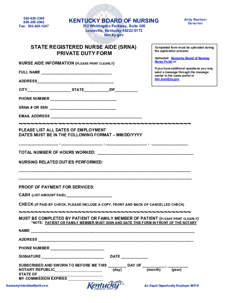 srna private duty form Preview on Page 1