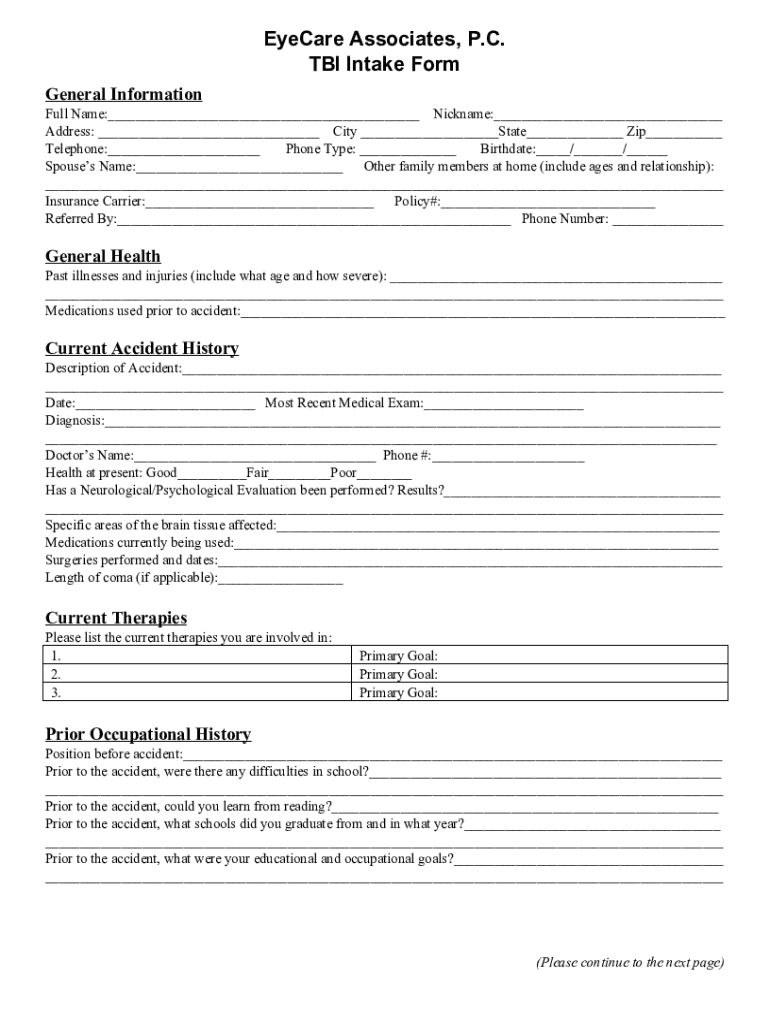 Fillable Online EyeCare Associates, P.C. TBI Intake Form cloudfront