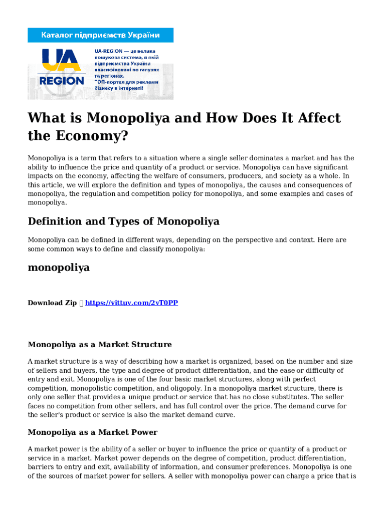 Fillable Online What Is a Monopoly? Types, Regulations, and Impact on