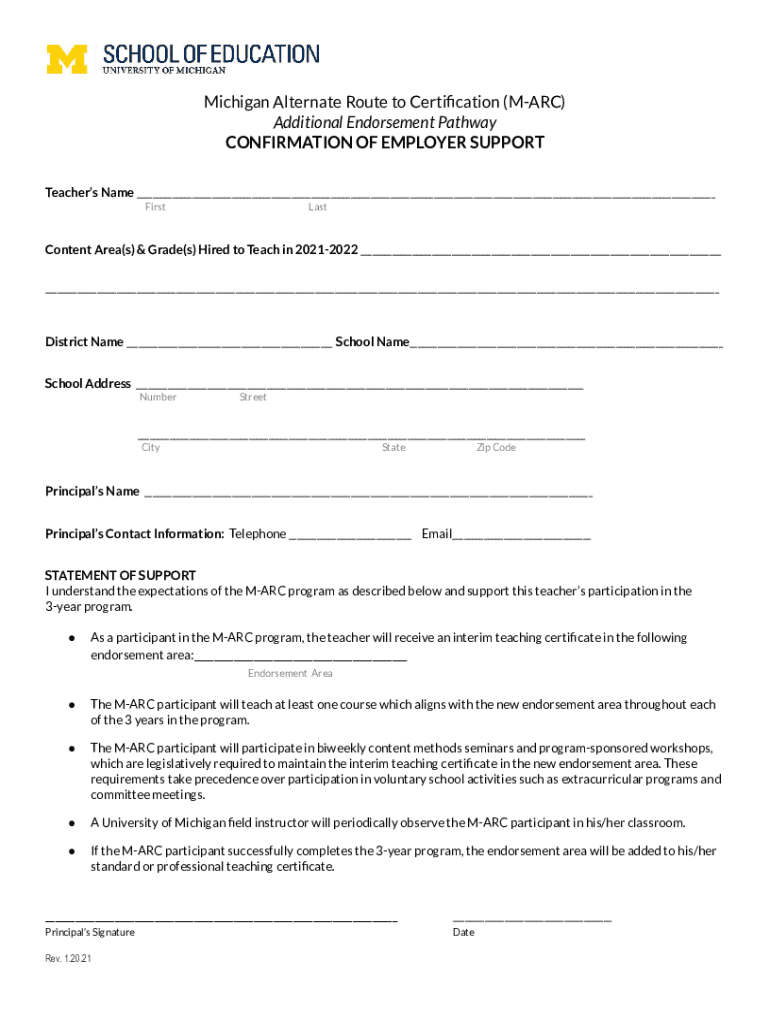 Fillable Online soe umich Adding an Endorsement to a MI Teaching