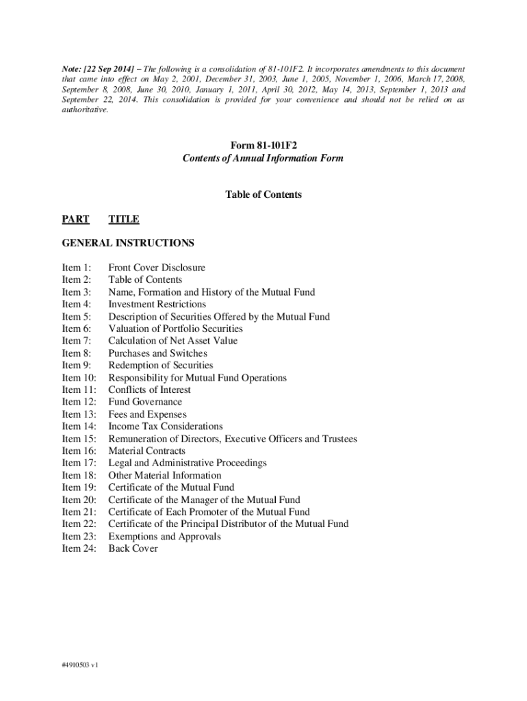Fillable Online Form 81101F2 Contents of Annual Information Fax