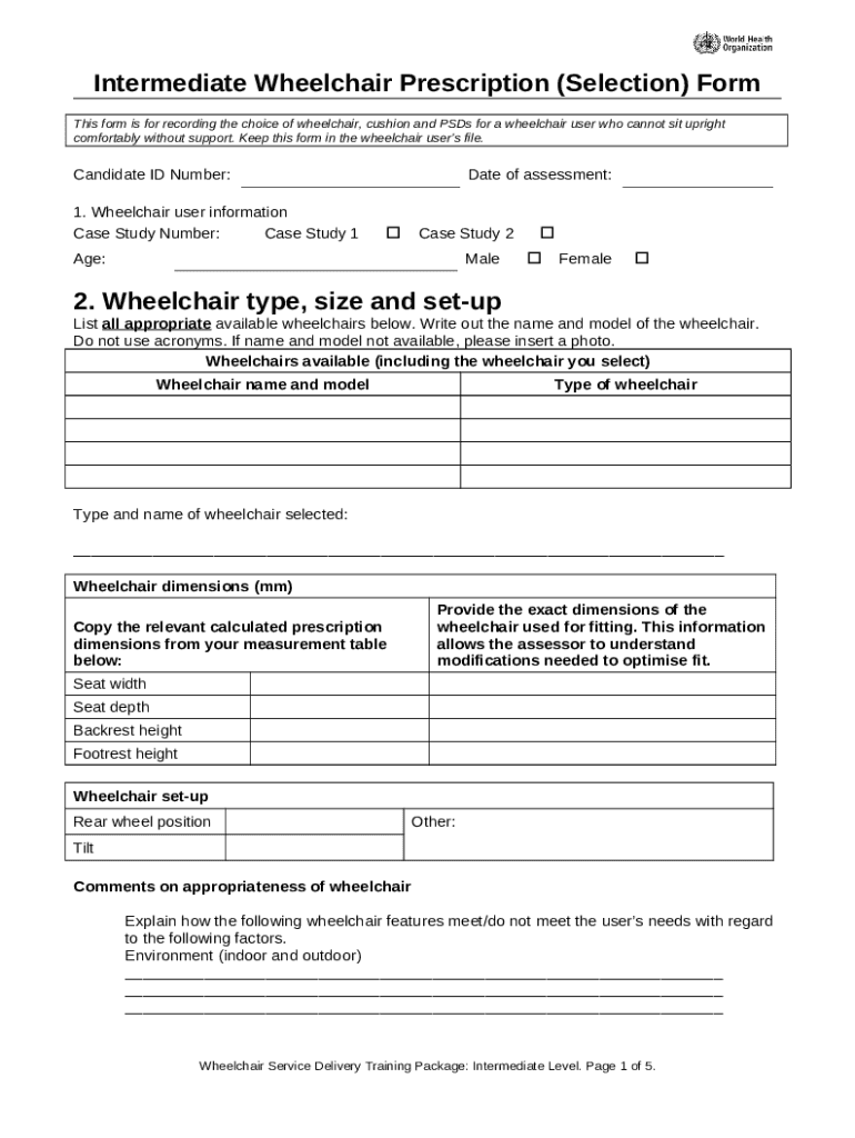Intermediate Wheelchair Prescription ( Selection) Doc Template pdfFiller