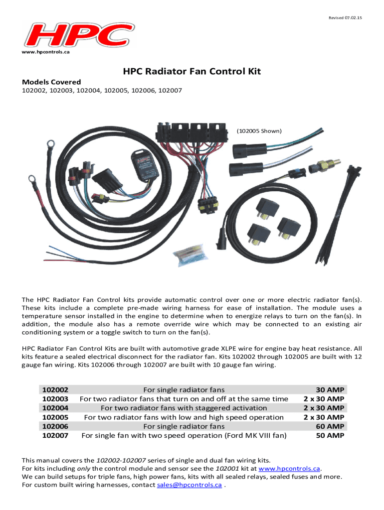 Fillable Online HPC Radiator Fan Control Kit with Harness for Single