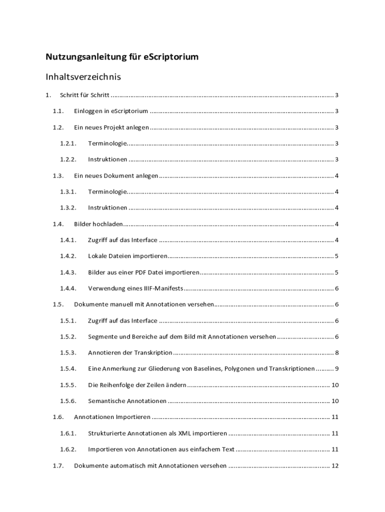 Ausfüllbar Online Nutzungsanleitung fr eScriptorium Inhaltsverzeichnis