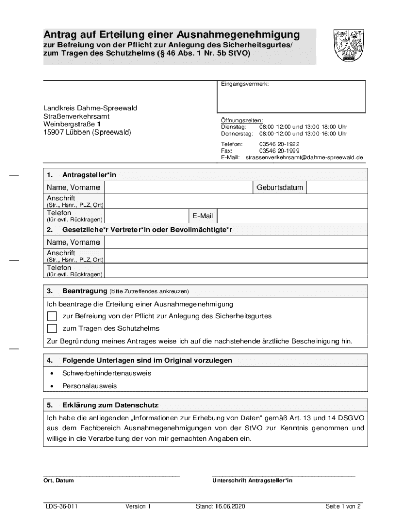Antrag Auf Befreiung Von Der Ausweispflicht Pdf Ausfüllbar Online Antrag auf Erteilung einer Ausnahmegenehmigung zur