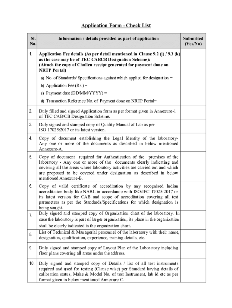 Fillable Online tec gov Application Form - Check List Fax Email Print ...