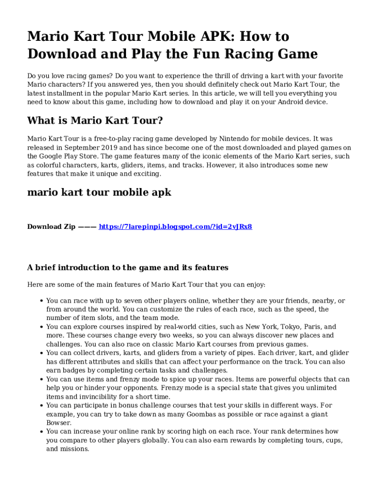 Fillable Online How to Download and Play Mario Kart Tour APK on Your