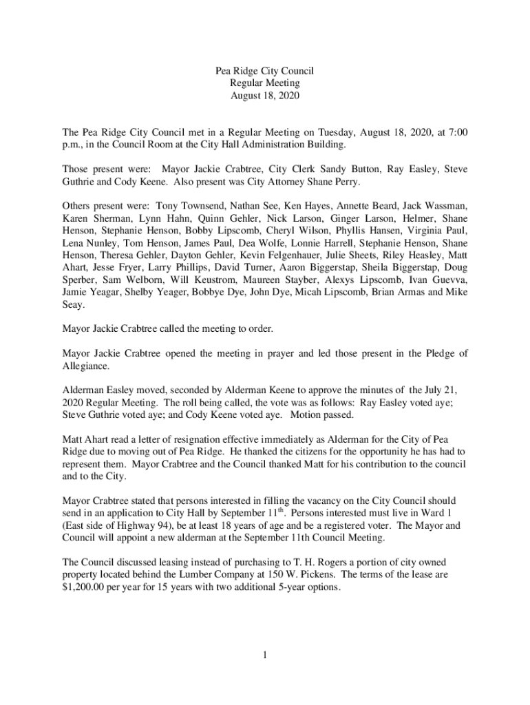 Fillable Online Pea Ridge City Council Fax Email Print pdfFiller