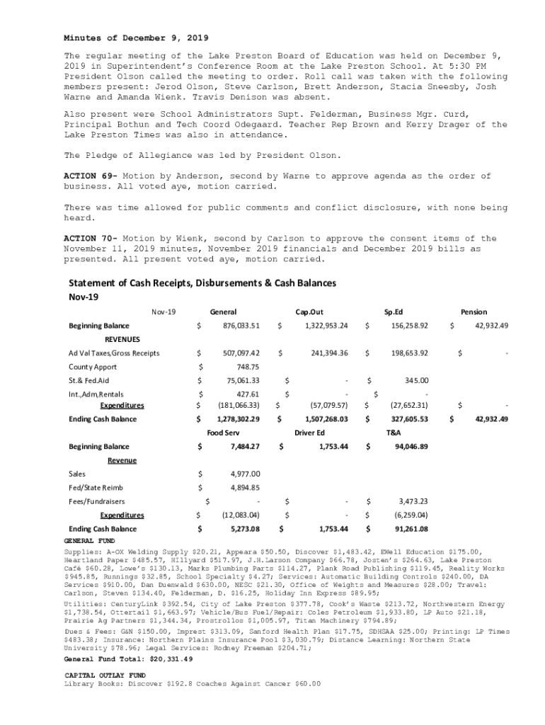 Fillable Online 2019 in Superintendents Conference Room at the Lake