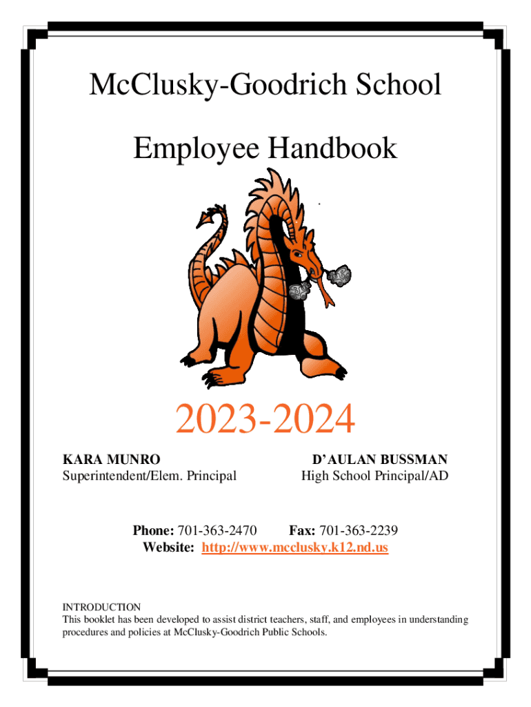 Fillable Online McCluskyGoodrich School Employee Handbook Fax Email