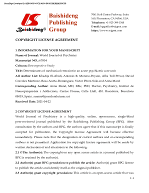 World Journal of Psychiatry Copyright License Agreement