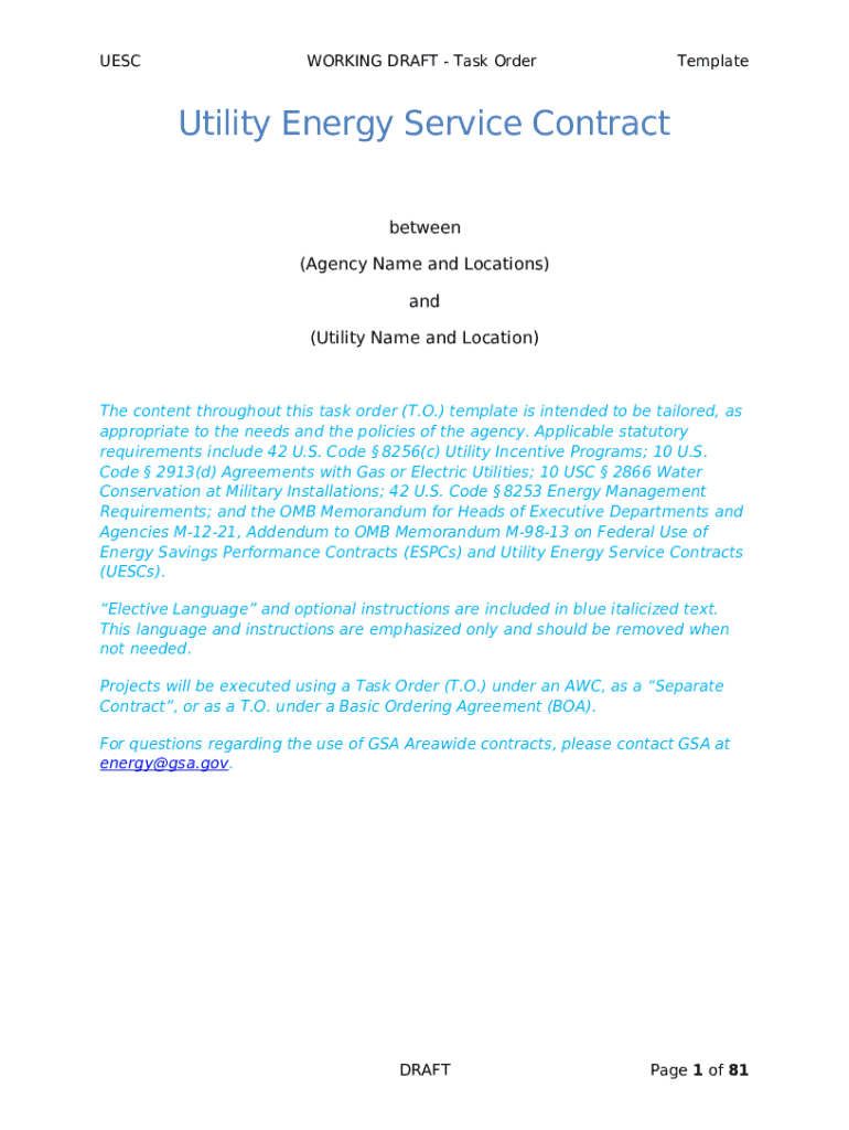 Utility Energy Service Contract Task Order Template Working Draft