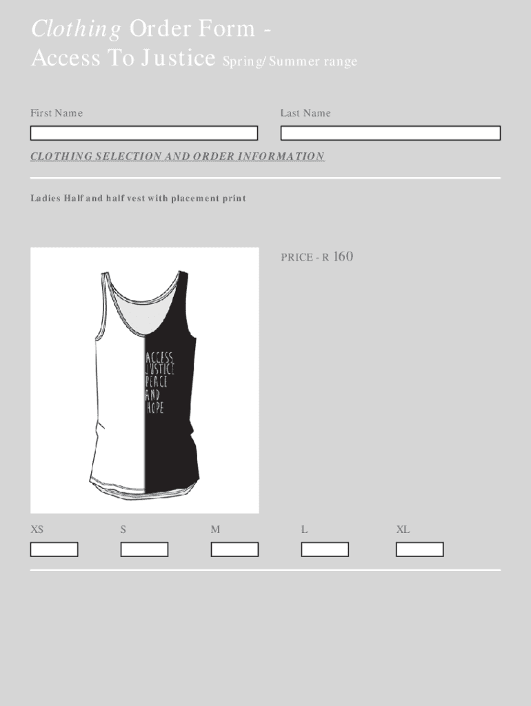 Fillable Online Clothing Order Form Fax Email Print pdfFiller