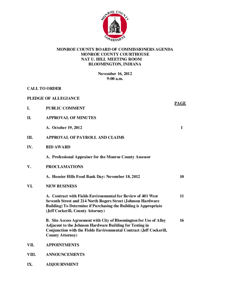 Fillable Online Commissioners Packet 20121116 Monroe County, Indiana