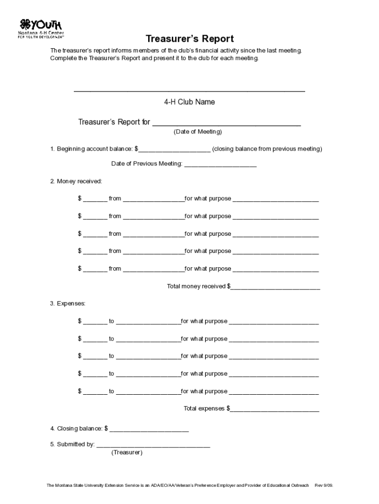 Fillable Online Treasurers Report for Fax Email Print - pdfFiller