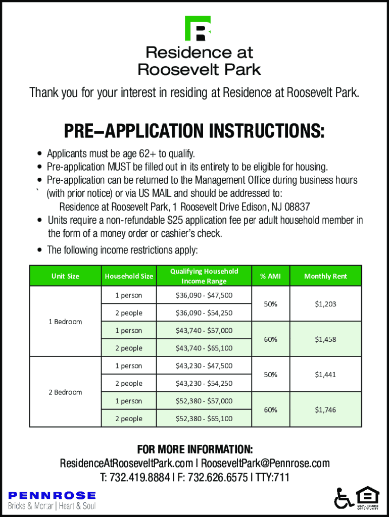 Fillable Online Residence at Roosevelt Park Edison, NJ 08837 Fax