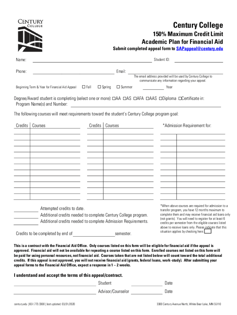 Fillable online 150 maximum credit limit academic plan for financial