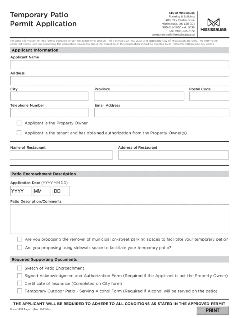 Fillable Online Temporary Patio Permit Application Fax Email Print