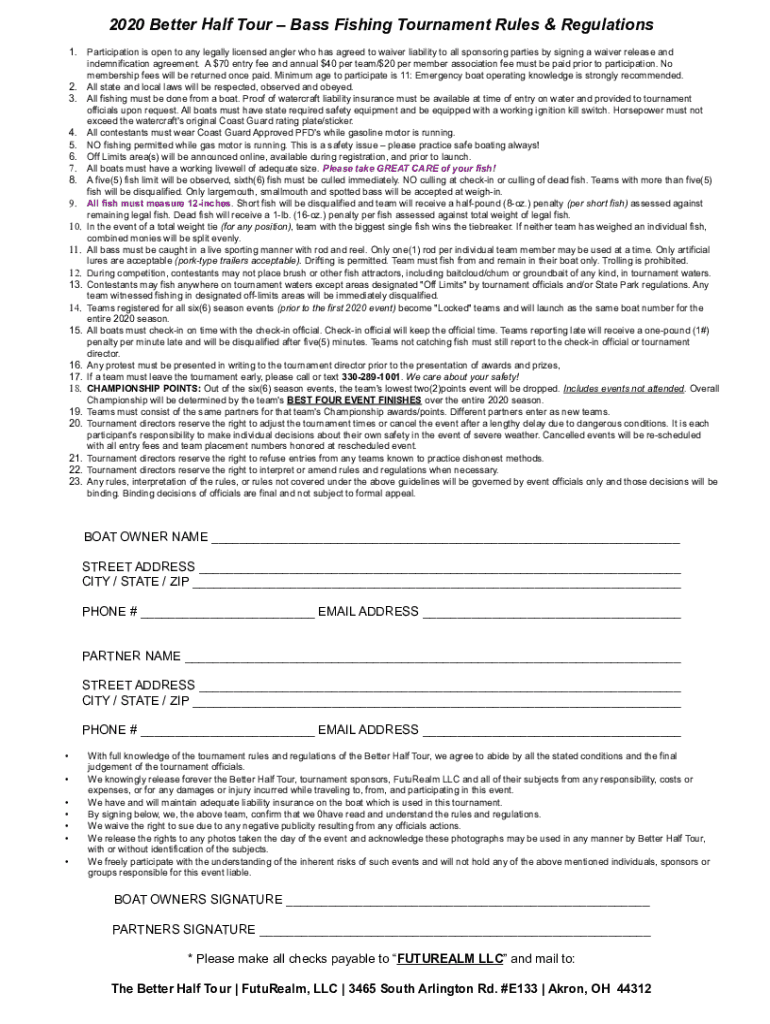 Fillable Online 2020 Better Half Tour Bass Fishing Tournament Rules