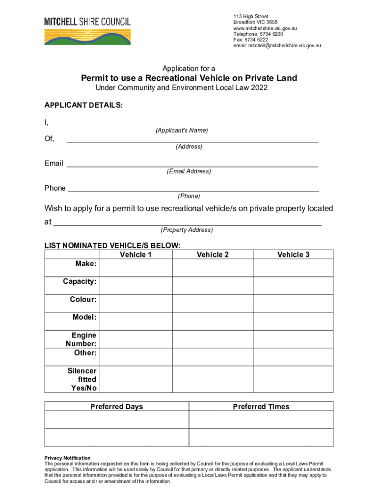 Fillable Online Driving recreational vehiclesRoads and parking Fax