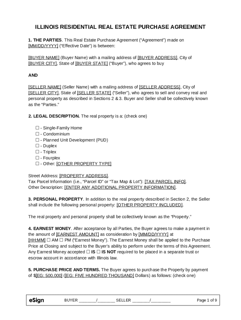 Illinois Residential Real Estate Purchase Agreement Doc Template