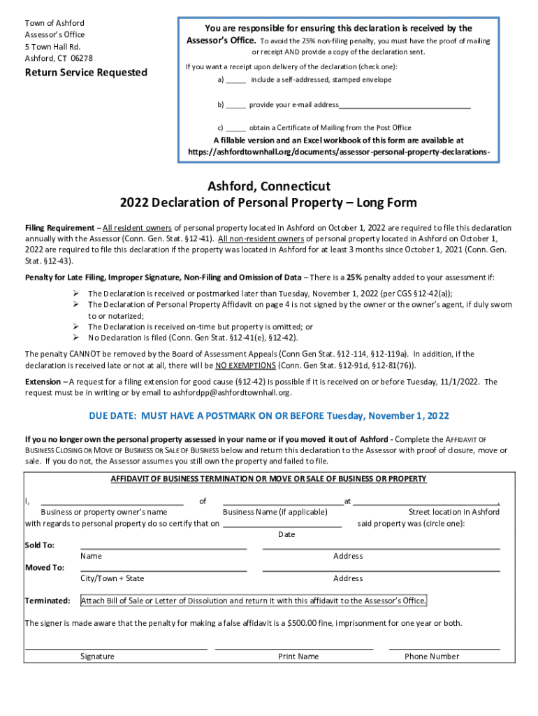 Fillable Online Fillable Online Ashford Town Assessor 5 Town Hall Rd Fax Email Print pdfFiller